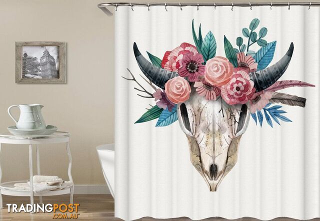 Flowery Goat's Skull Shower Curtain - Curtain - 7427005910920