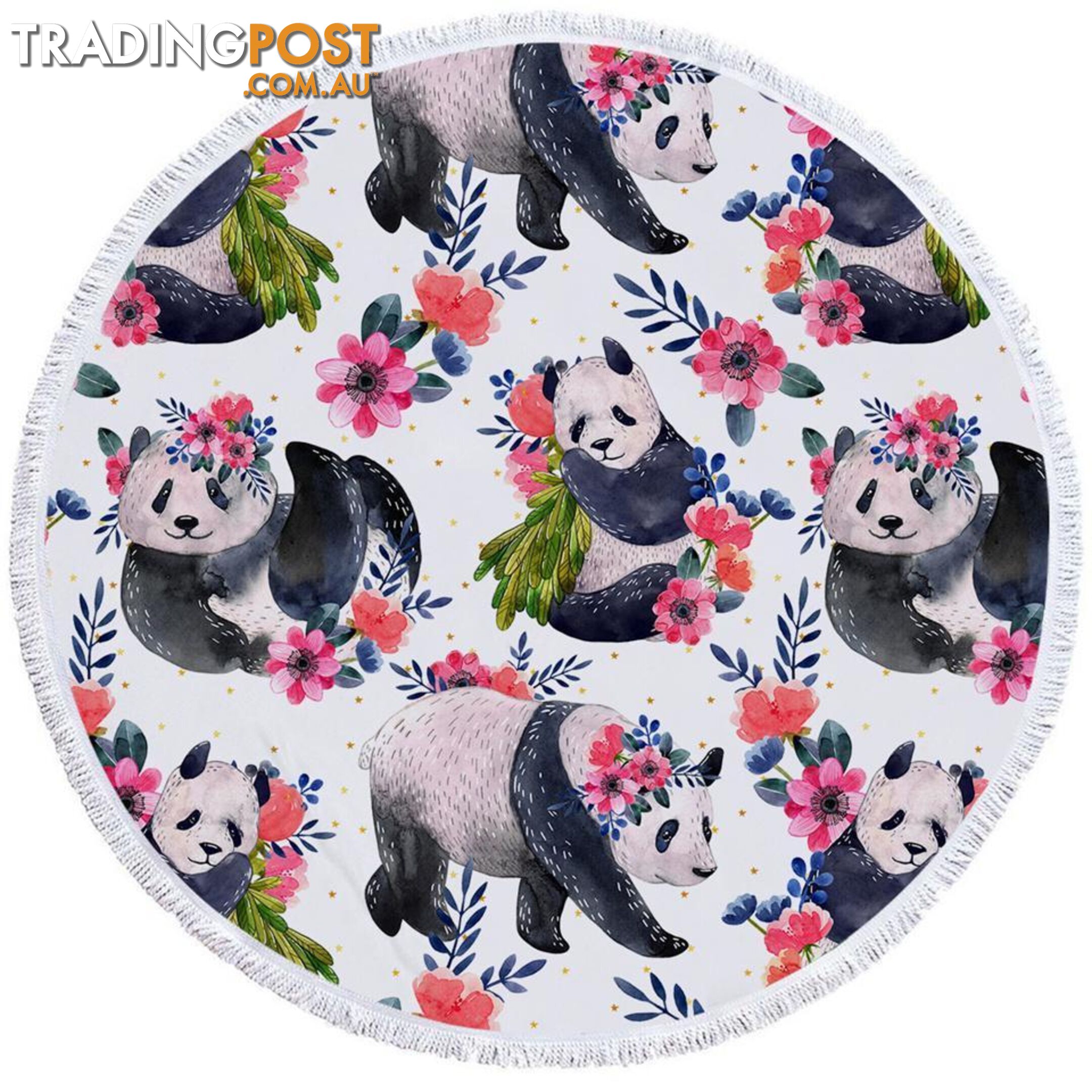 Floral Pandas Beach Towel - Towel - 7427046305846