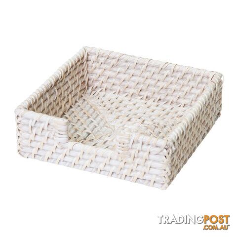 Pacifica Rattan Napkin Holder Square 18cm White Wash - Unbranded - 7427046153522