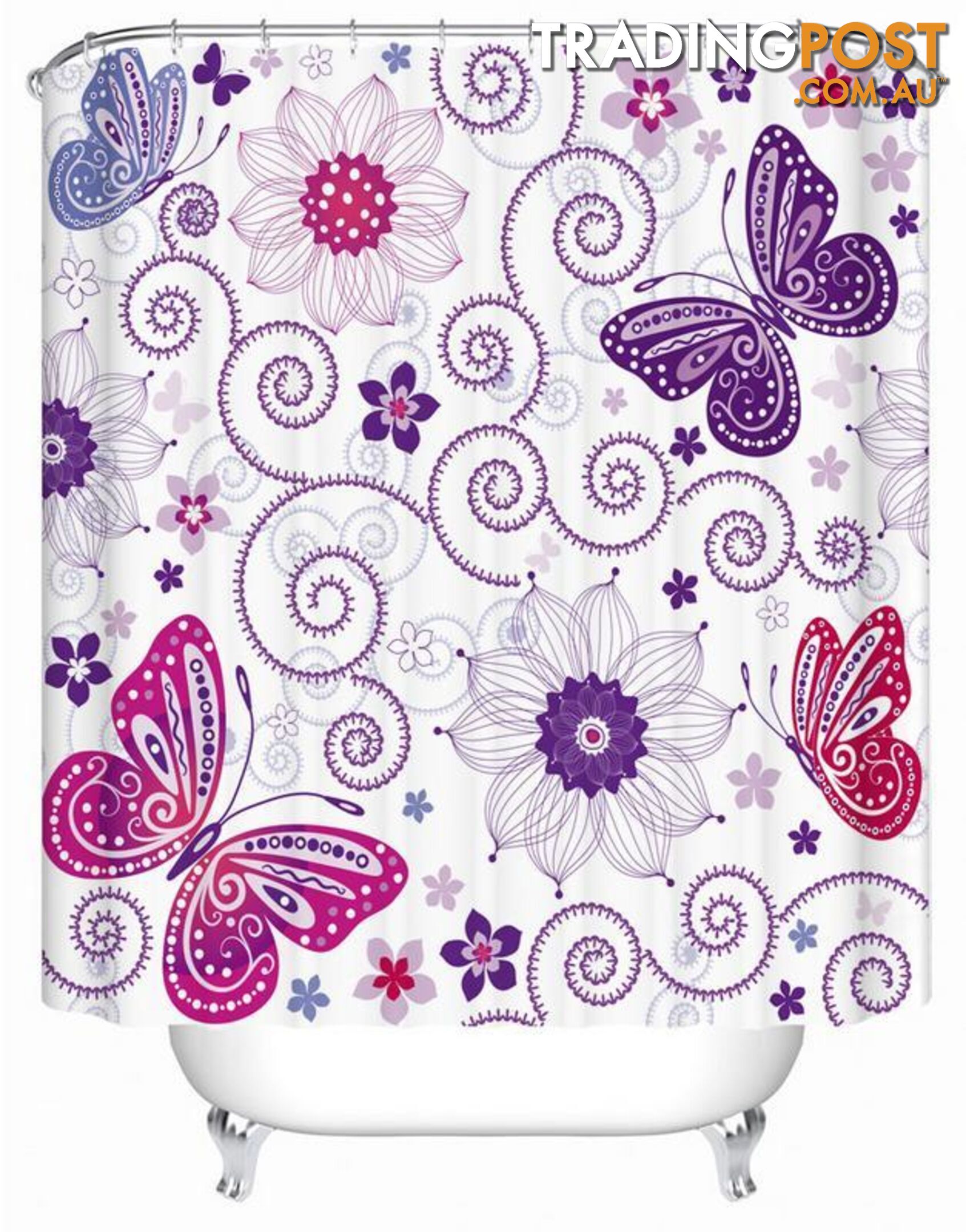 Purplish Butterflies And Flowers Shower Curtain - Curtain - 7427005904790