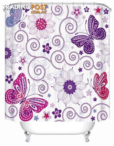 Purplish Butterflies And Flowers Shower Curtain - Curtain - 7427005904790