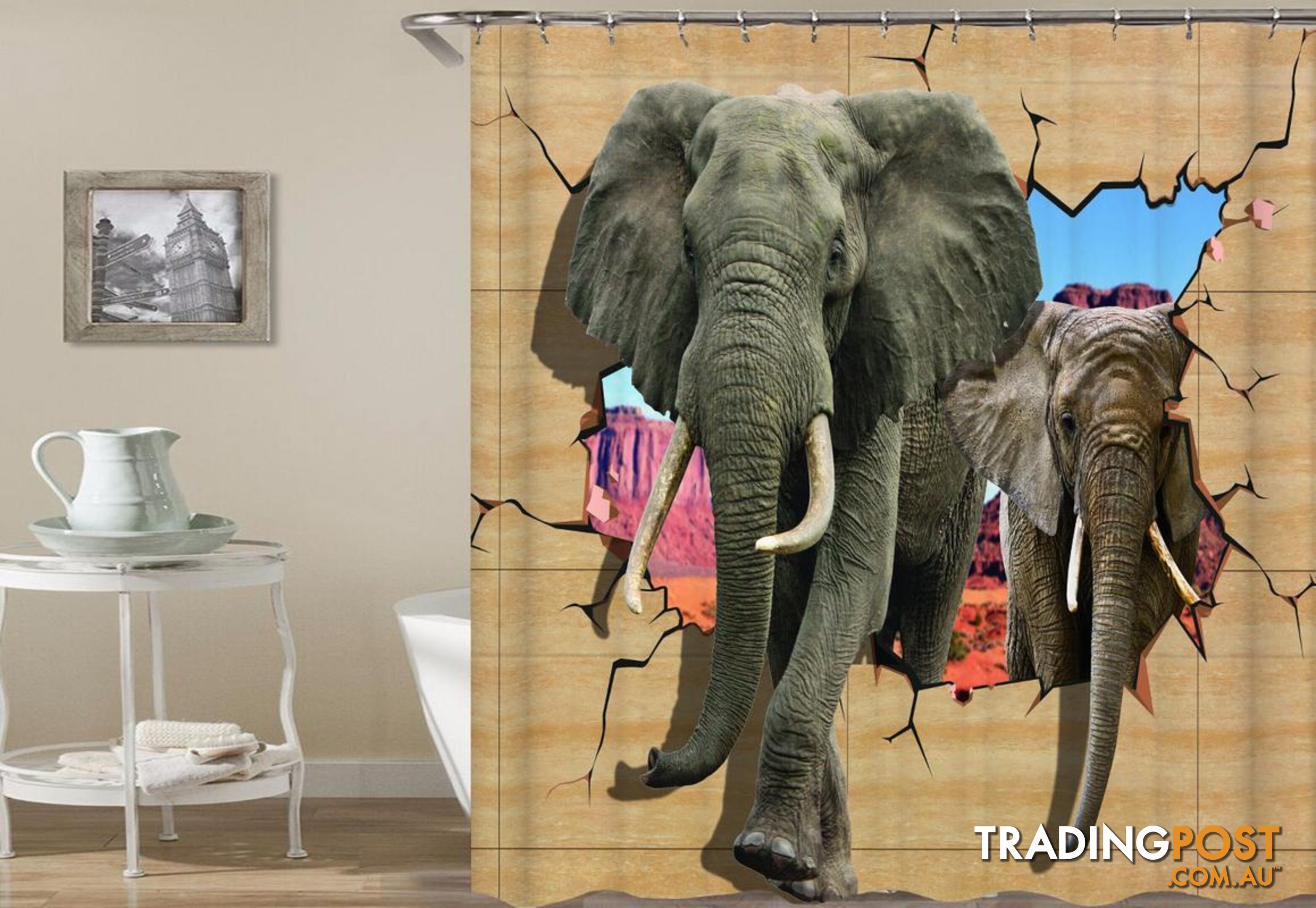 Elephants Breaking A Wall Shower Curtain - Curtain - 7427046033237