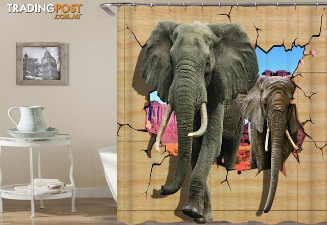 Elephants Breaking A Wall Shower Curtain - Curtain - 7427046033237