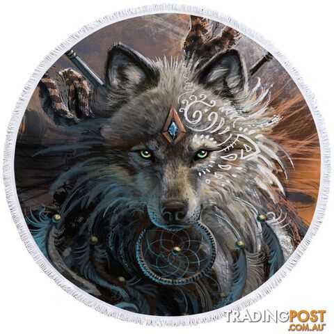 Native Artwork Wolf Beach Towel - Towel - 7427046311960