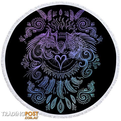 Purplish and Blue Wolfs Over Black Beach Towel - Towel - 7427046329095