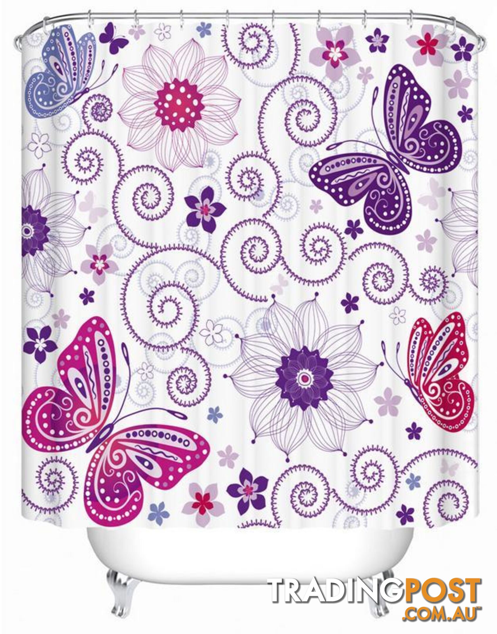 Purplish Butterflies And Flowers Shower Curtain - Curtain - 7427005904806