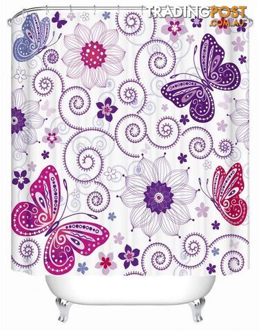 Purplish Butterflies And Flowers Shower Curtain - Curtain - 7427005904806
