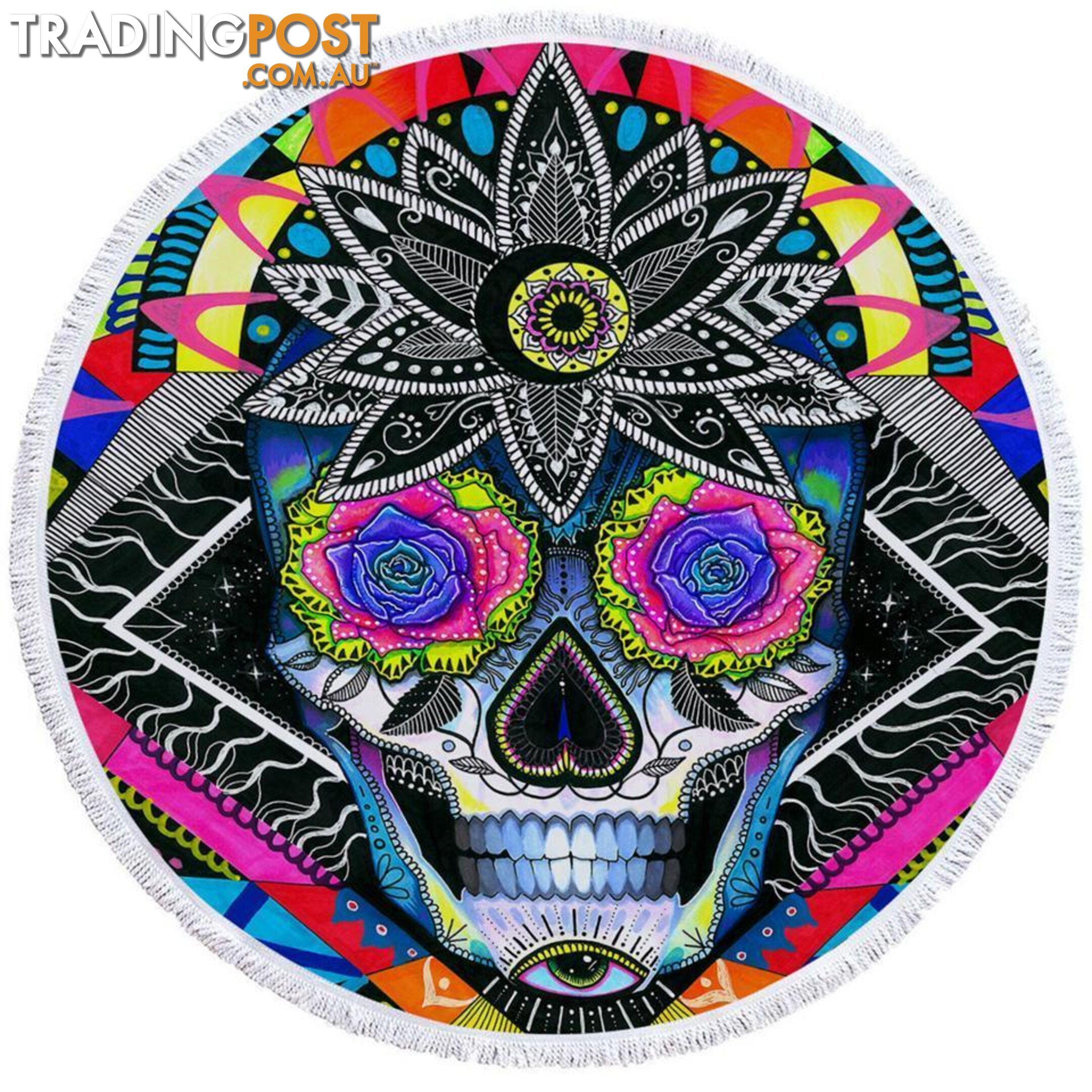 Psychedelic Roses Eyes Skull Beach Towel - Towel - 7427046314824