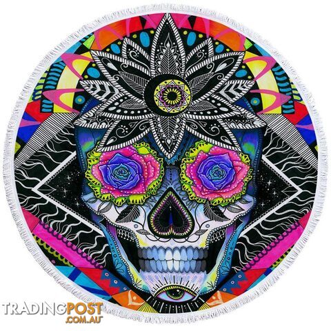 Psychedelic Roses Eyes Skull Beach Towel - Towel - 7427046314824