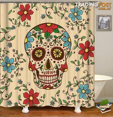 Red And Blue Flowers Skull Shower Curtain - Curtain - 7427046025959