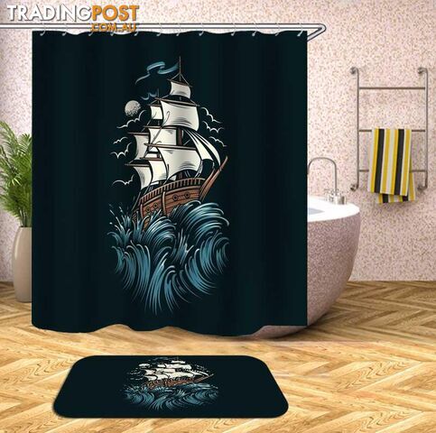 Sailing Ship Dark Drawing Shower Curtain - Curtain - 7427046072380