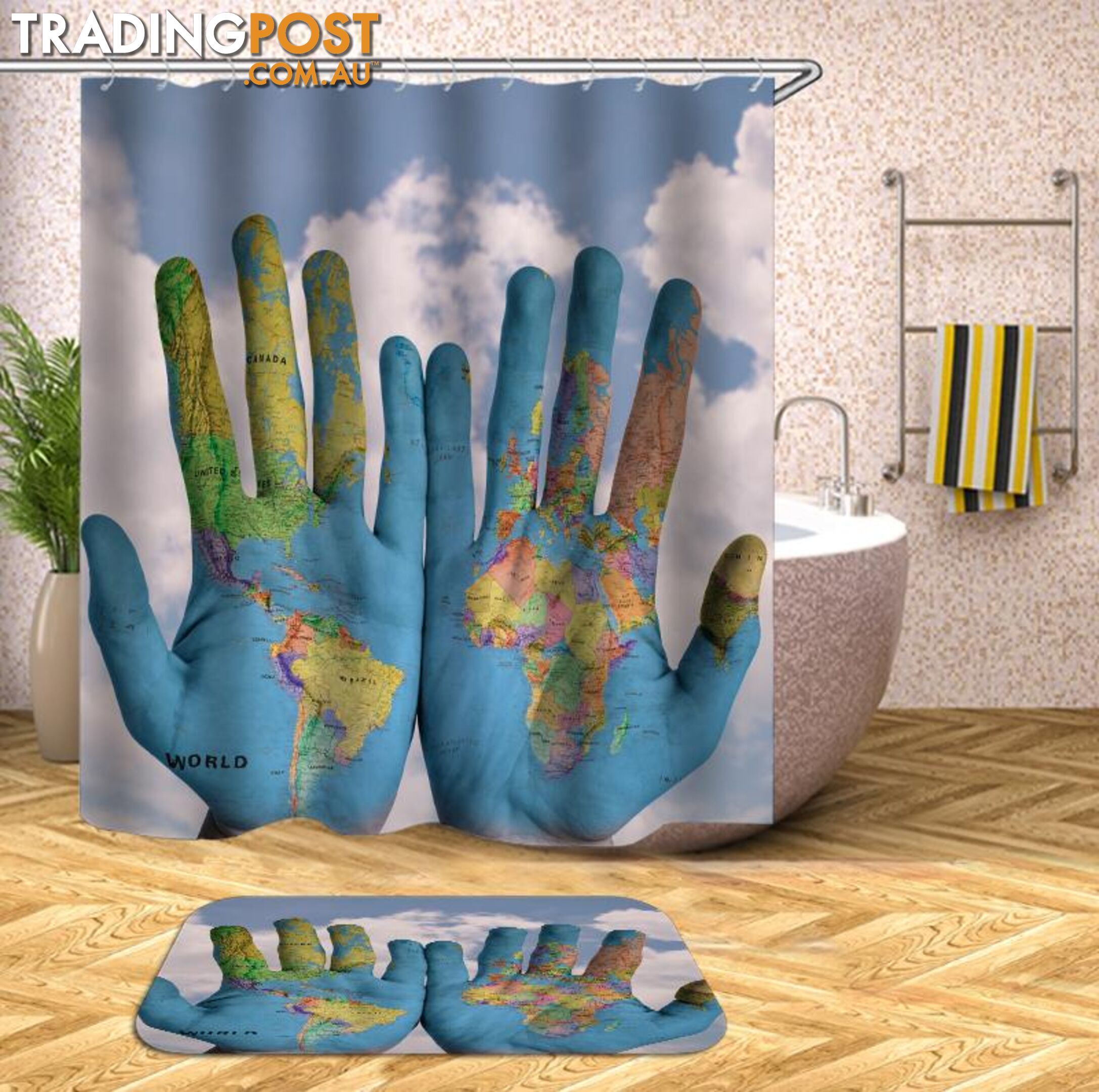 World Map Hands Shower Curtain - Curtain - 7427046007863