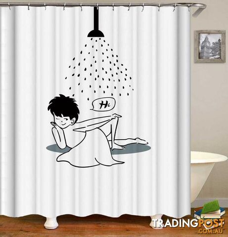 Hi Black And White Drawing Shower Curtain - Curtain - 7427046093385