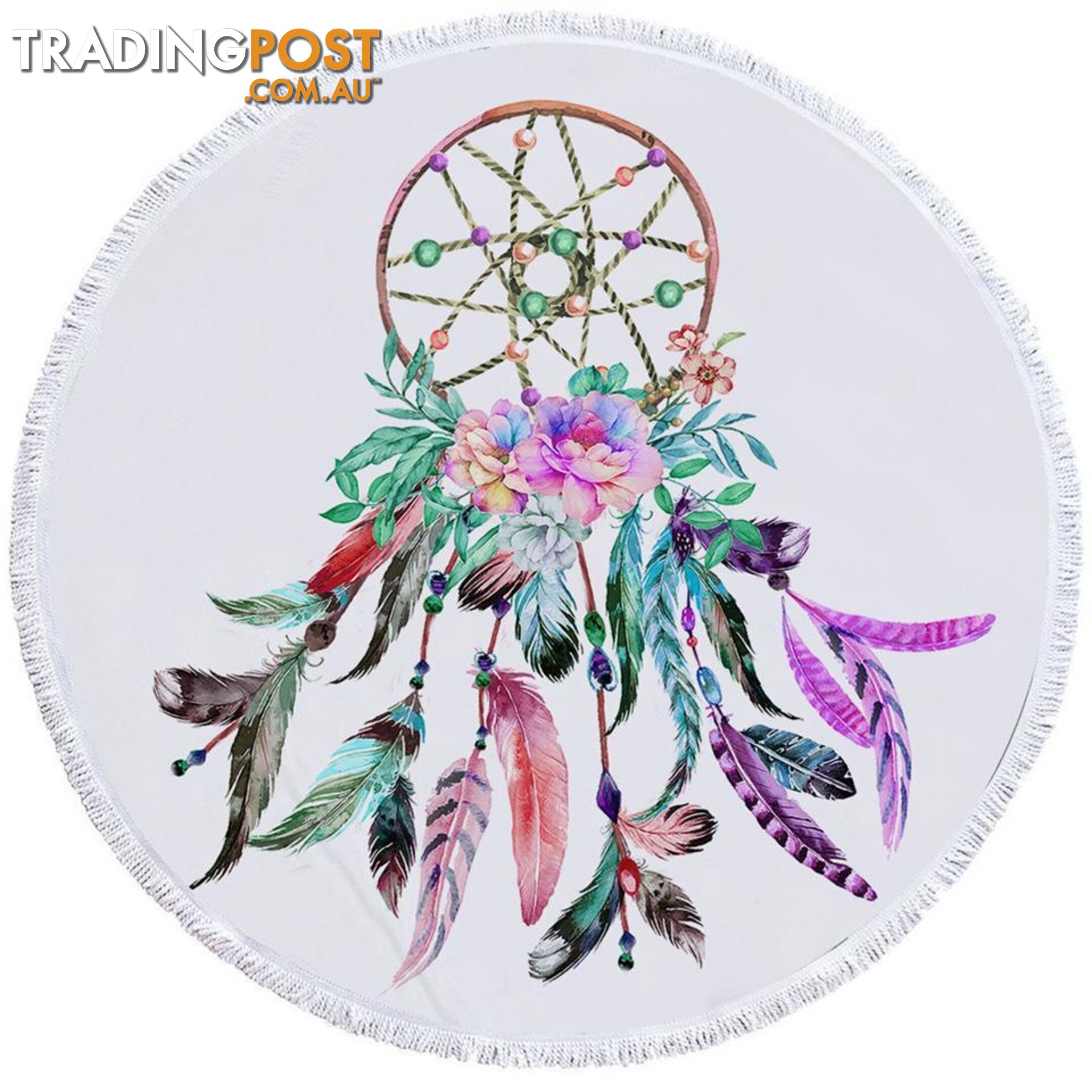 Multi Colored Feathers Dream Catcher Beach Towel - Towel - 7427046314305