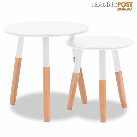 Side Table Set 2 Pieces Solid Pinewood White - Unbranded - 9476062043391