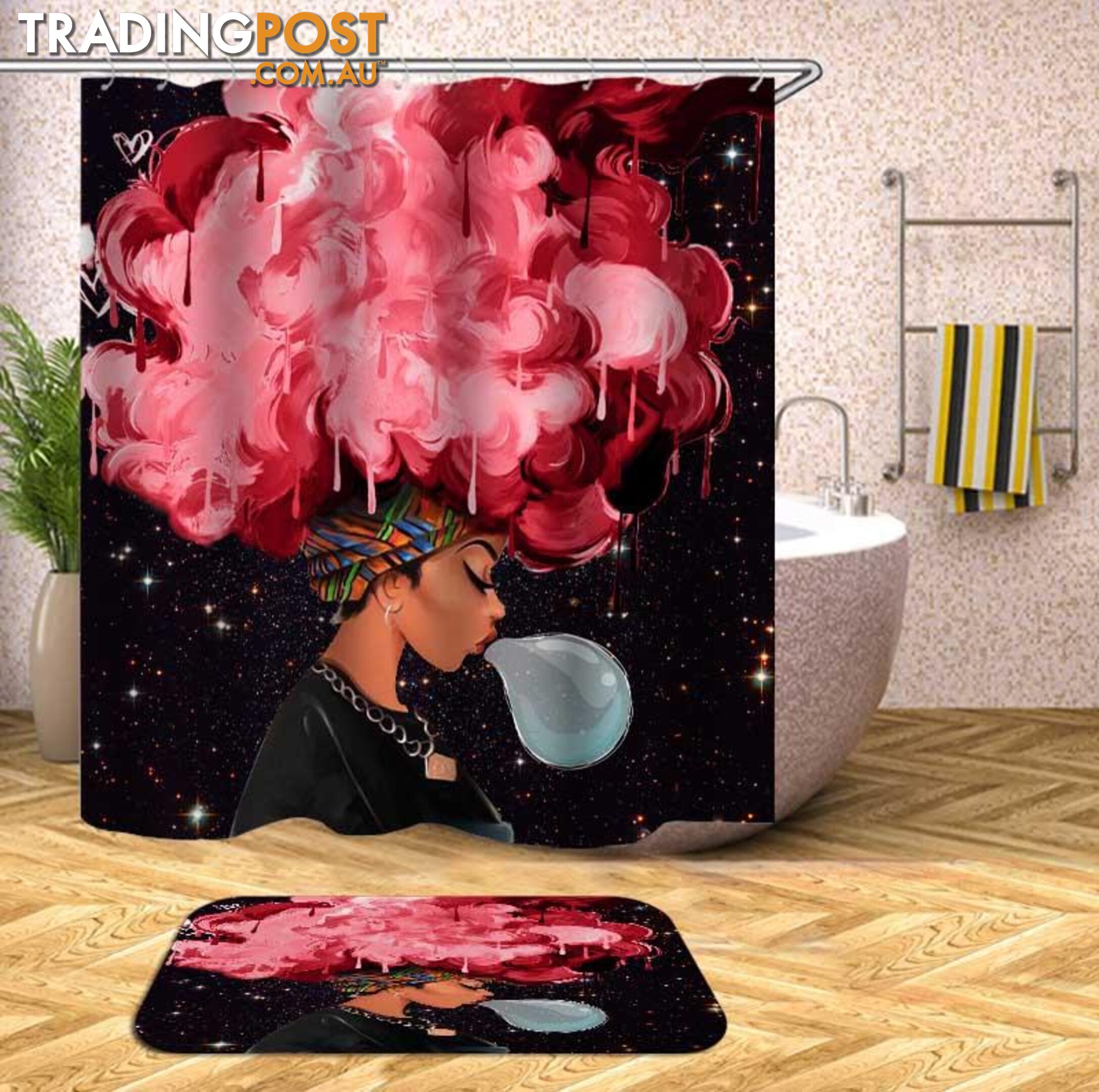 Pinkish Afro Beautiful Girl Shower Curtain - Curtain - 7427046095563