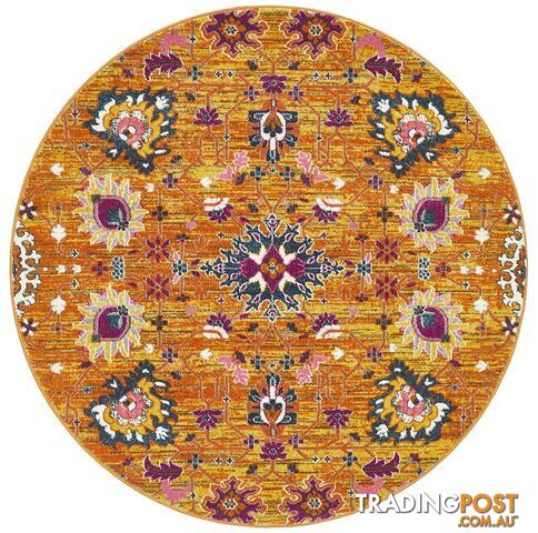 Babylon Round Yellow Floral Rug - Unbranded - 9375321875806