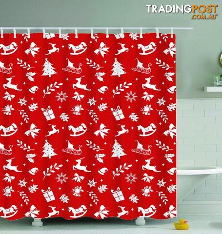 Red Background Christmas Pattern Shower Curtain - Curtain - 7427046019903