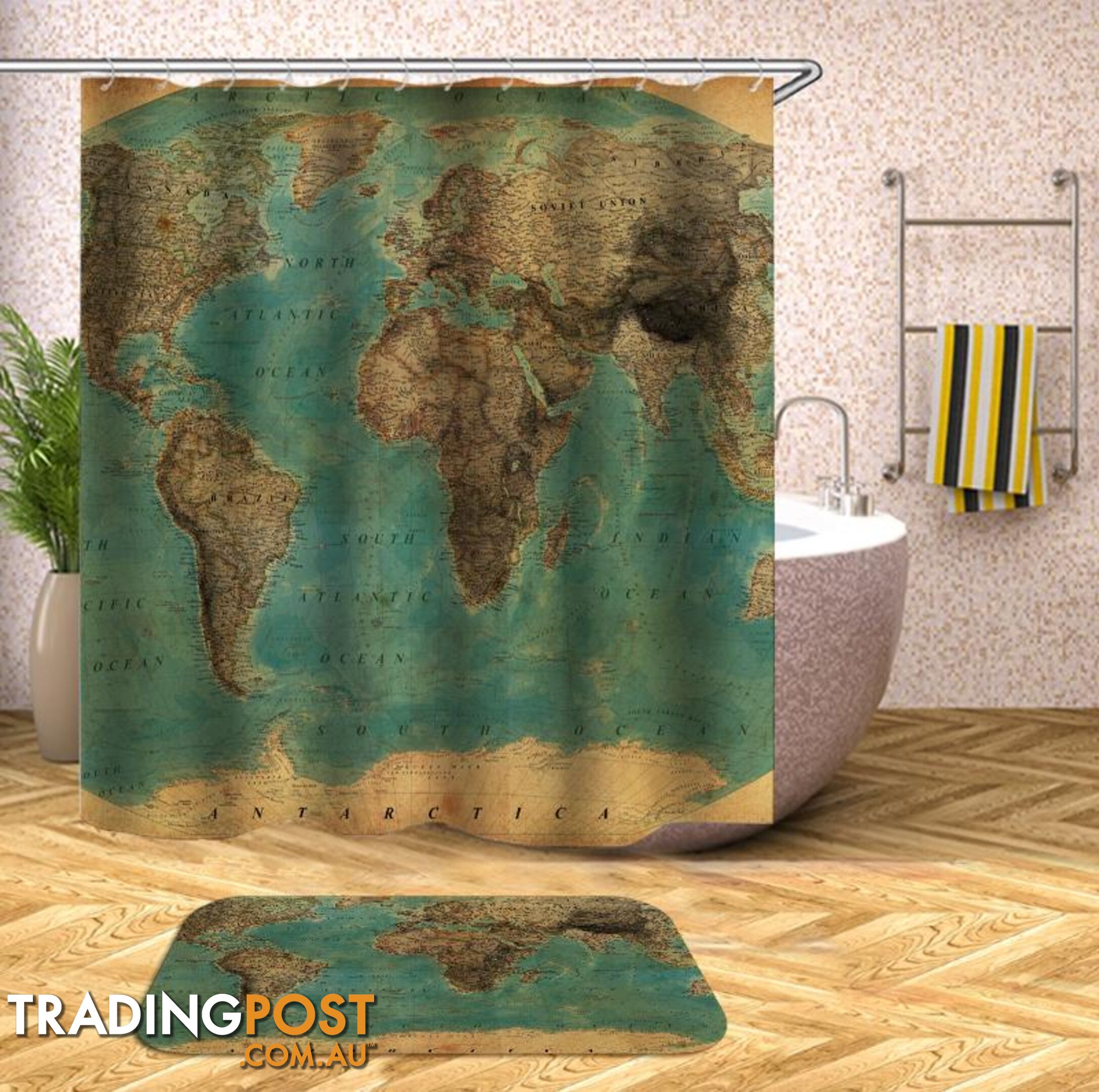 Embossment World Map Shower Curtain - Curtain - 7427046006514