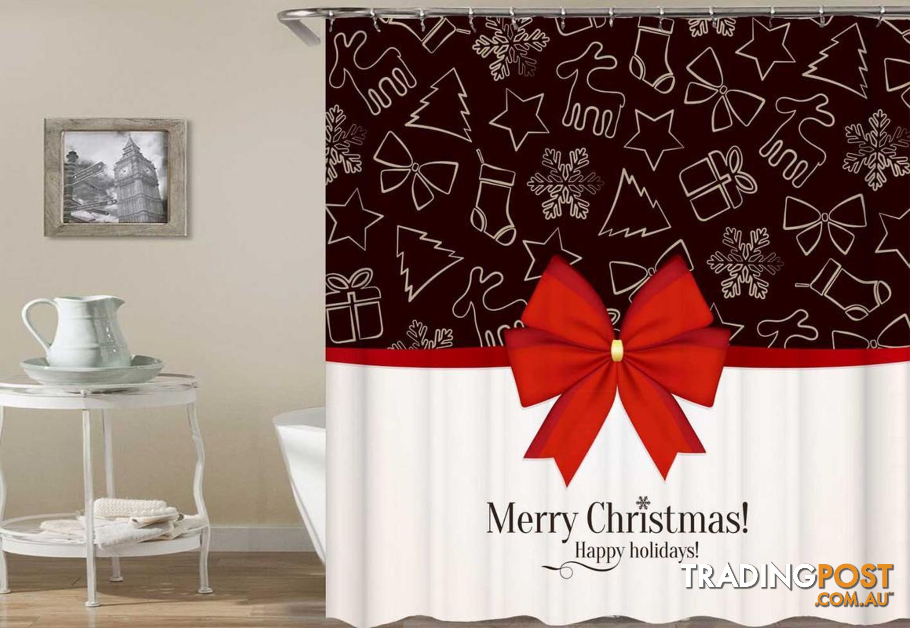 Christmas Shower Ribbon Shower Curtain - Curtains - 7427046060660