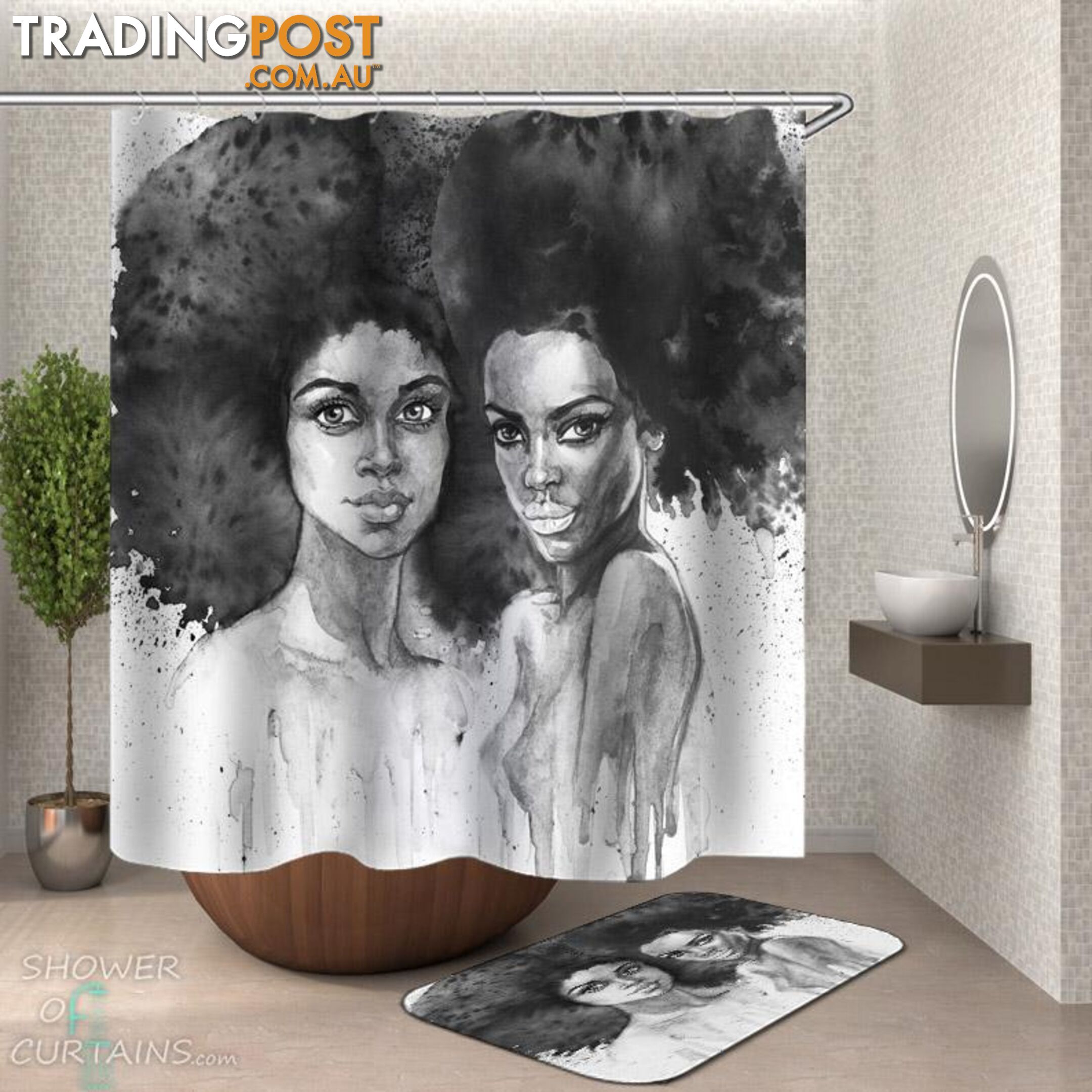 Art Painting Beautiful African Girls Shower Curtain - Curtain - 7427046300445