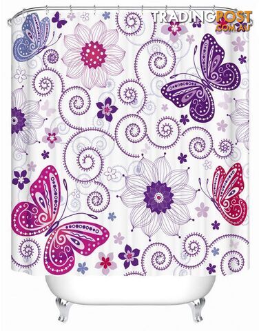 Purplish Butterflies And Flowers Shower Curtain - Curtain - 7427005904974