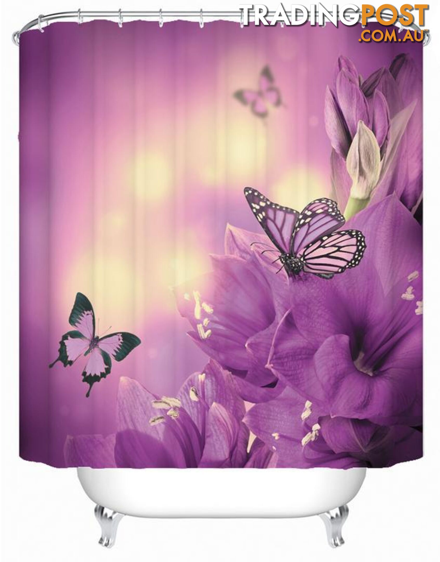 Flowers And Butterflies In Purple Shower Curtain - Curtain - 7427045980068