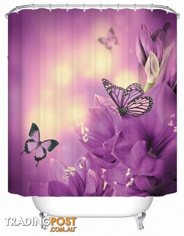 Flowers And Butterflies In Purple Shower Curtain - Curtain - 7427045980068