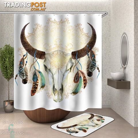 Native American Bull Skull Shower Curtain - Curtain - 7427046296014