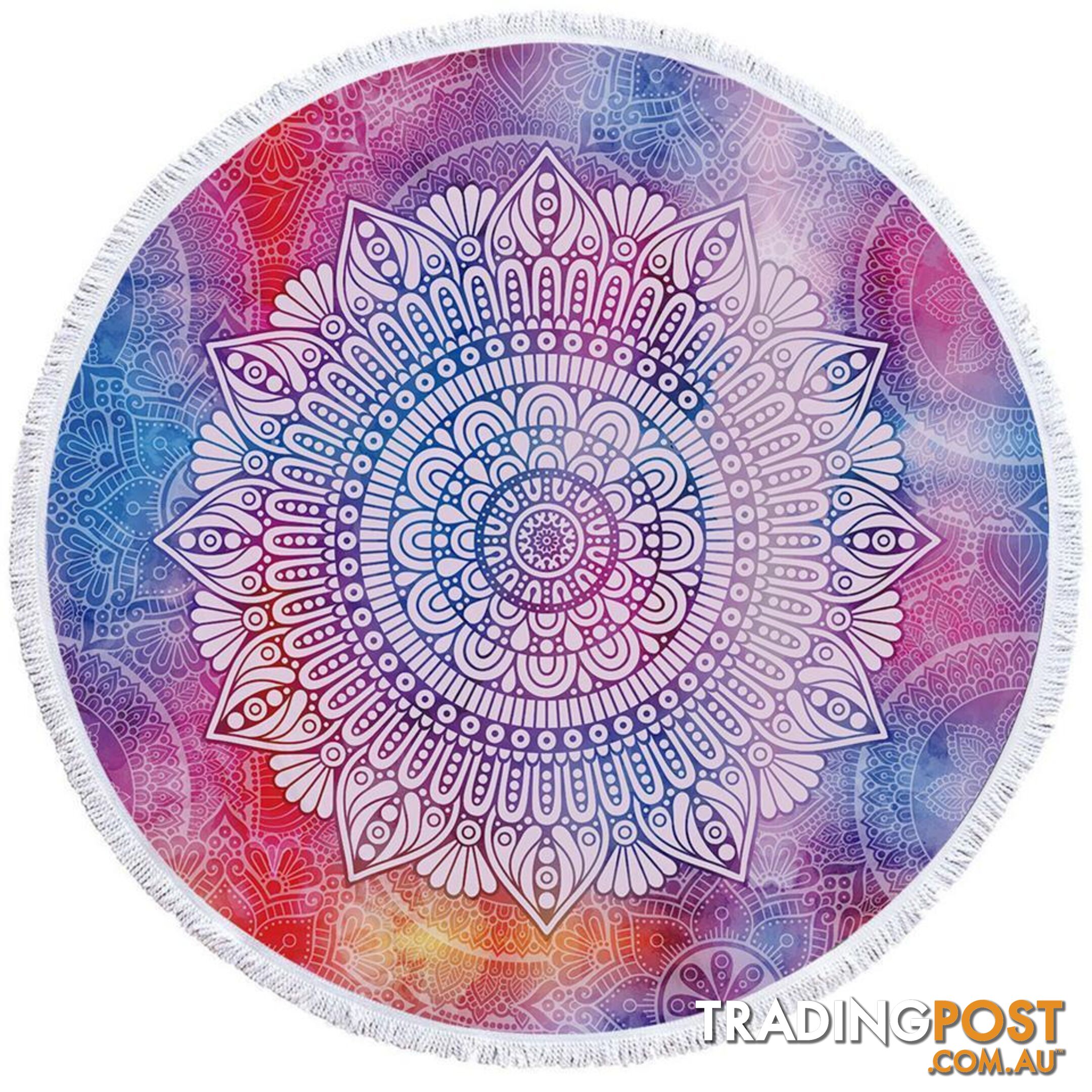 White Mandala Over Purplish Background Beach Towel - Towel - 7427046324557