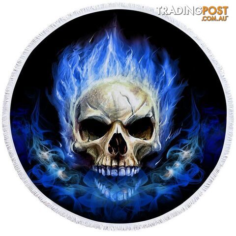 Blue Flames Skull Beach Towel - Towel - 7427046312455