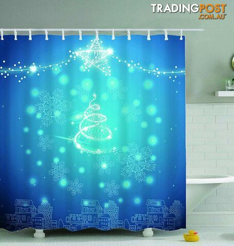 Teal Blue Christmas Shower Curtain - Curtains - 7427046065177