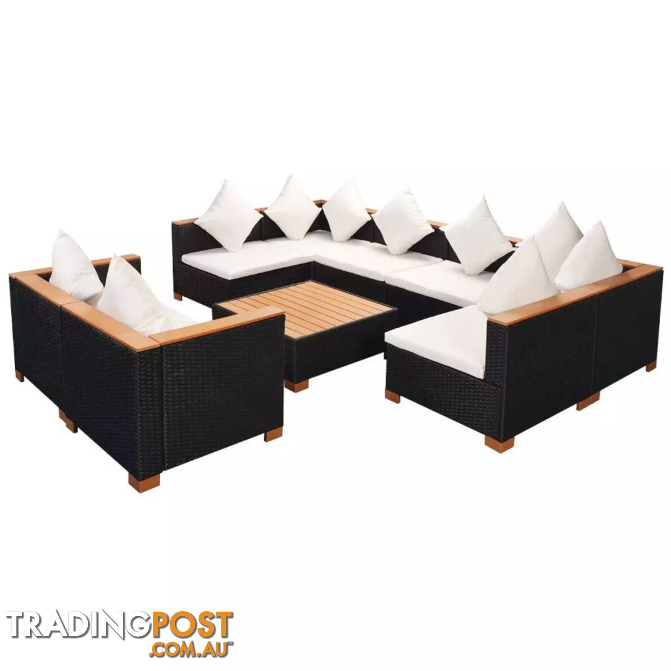 Garden Sofa Rattan Poly Wood Top Set (27 Pcs) - Black - Unbranded - 4326500418524