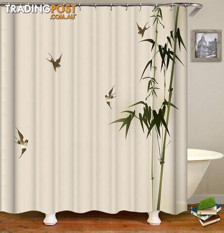 Bamboo And Four Birds Shower Curtain - Curtain - 7427045904743