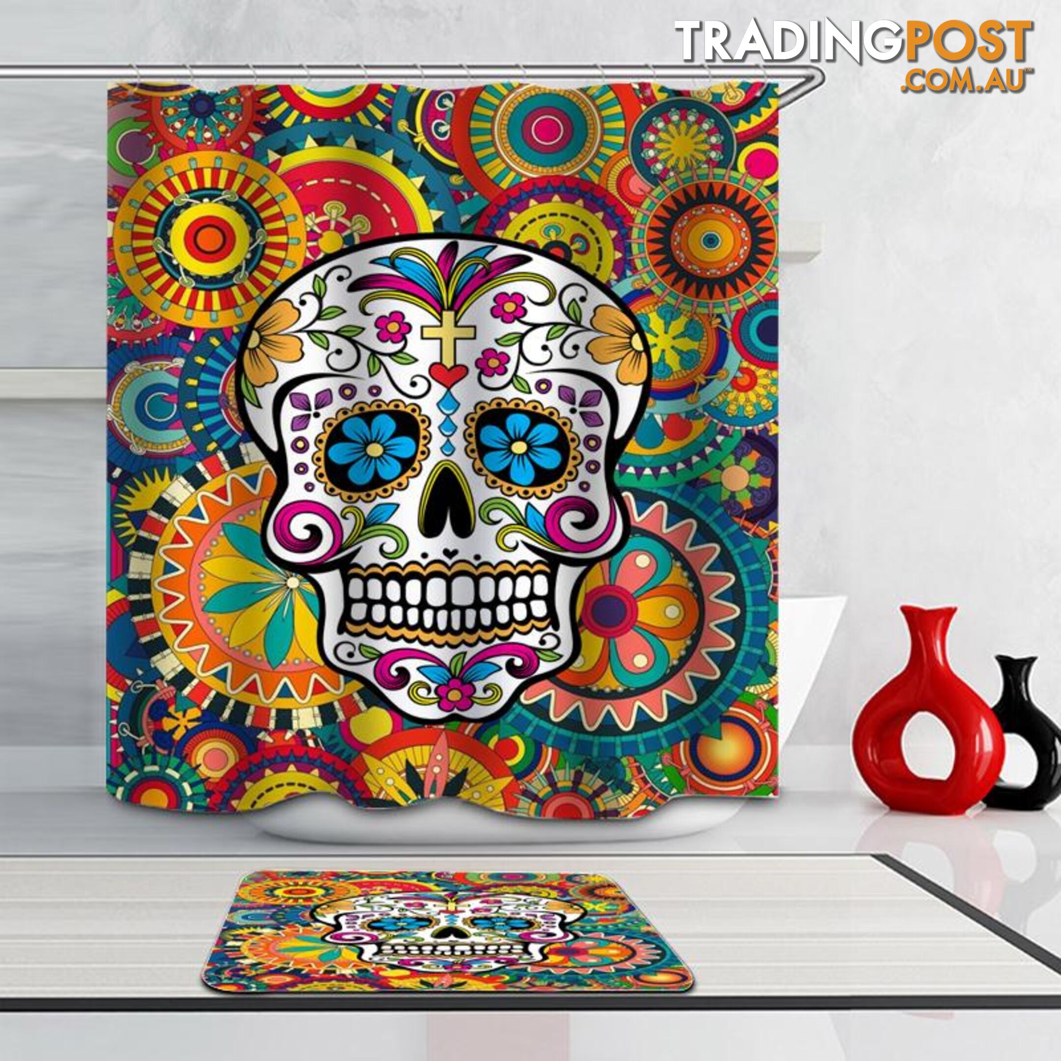 Riot Of Colors Skull Shower Curtain - Curtain - 7427045907867