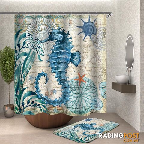 Vintage Map Seahorse Shower Curtain - Curtain - 7427046125994