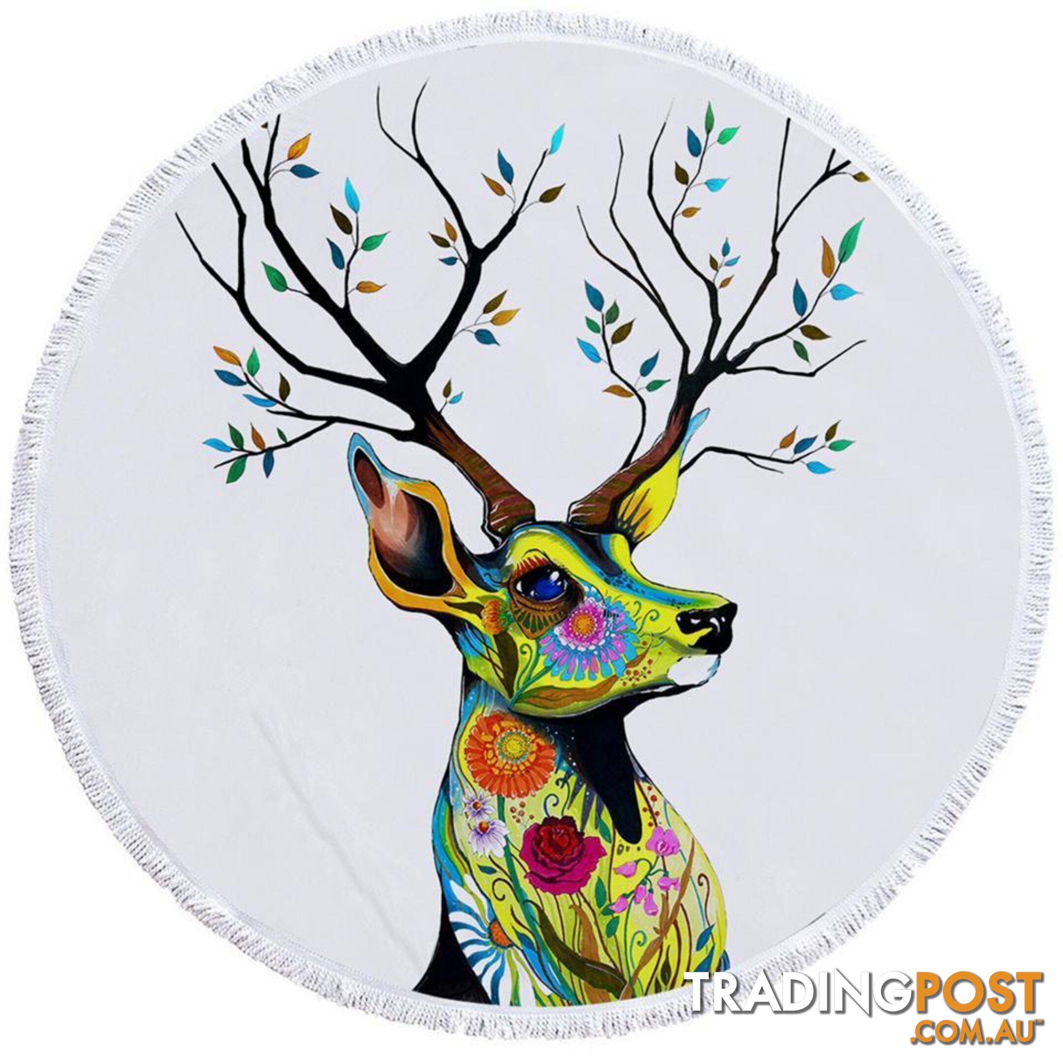 Flower Painted Deer Beach Towel - Towel - 7427046330596