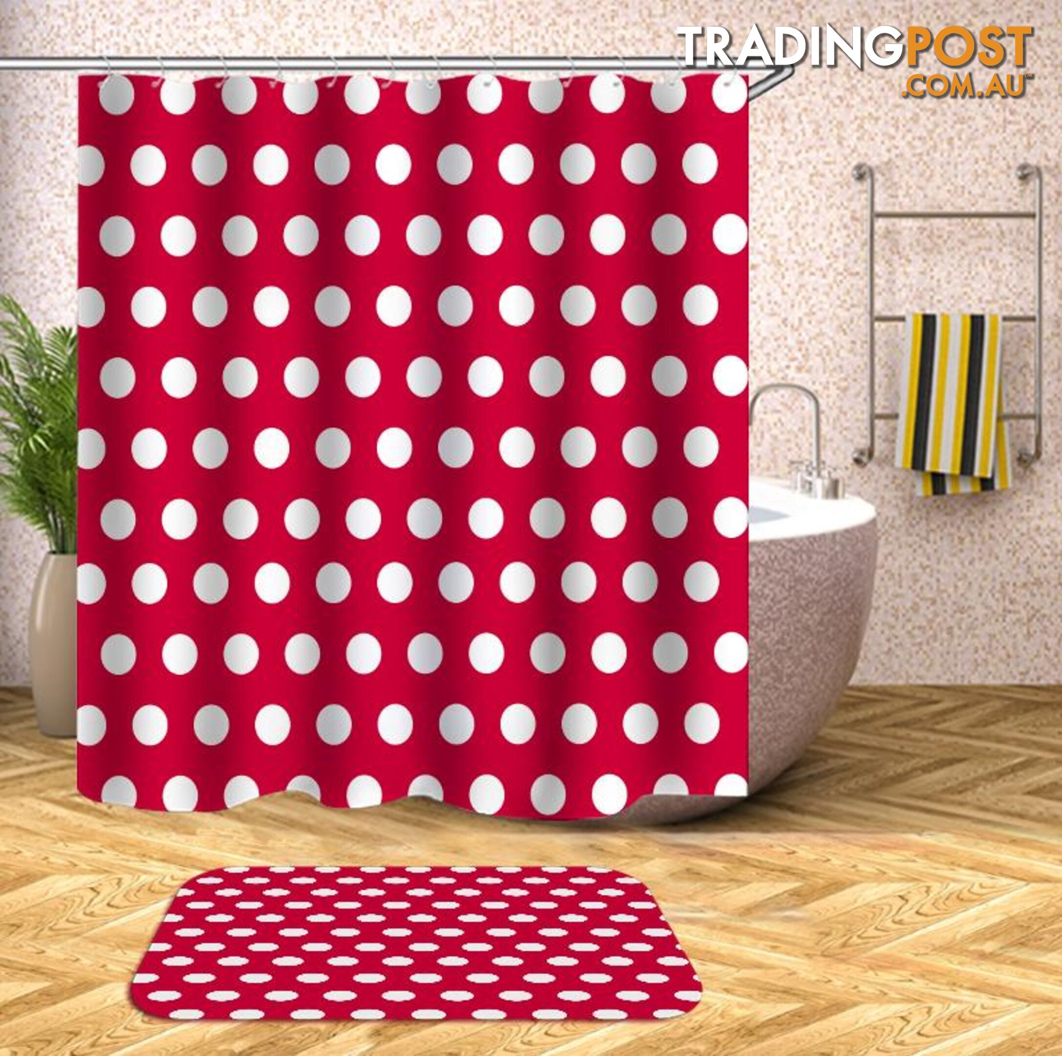 Red Background Polka Dot Shower Curtain - Curtain - 7427045985469