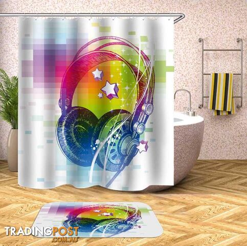 Retro Vibes Headphones Shower Curtain - Curtain - 7427046095938