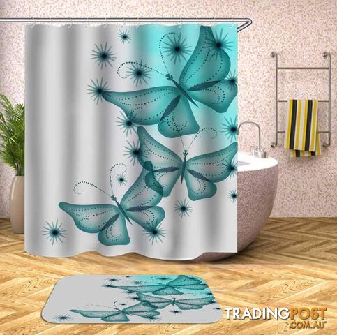 Teal Aqua Turquoise Butterflies Shower Curtain - Curtain - 7427046078719