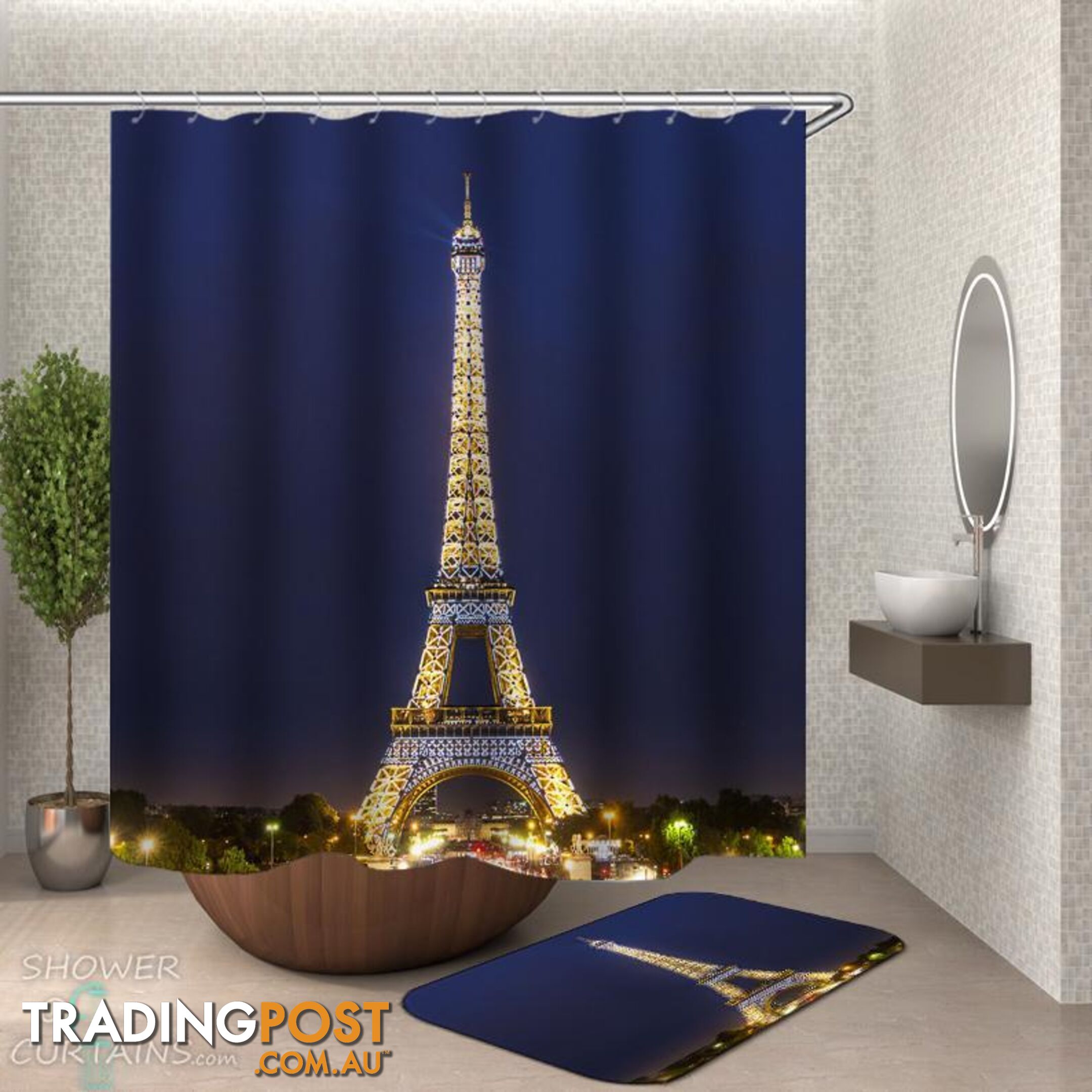 Lit Eiffel Tower Shower Curtain - Curtain - 7427046291859