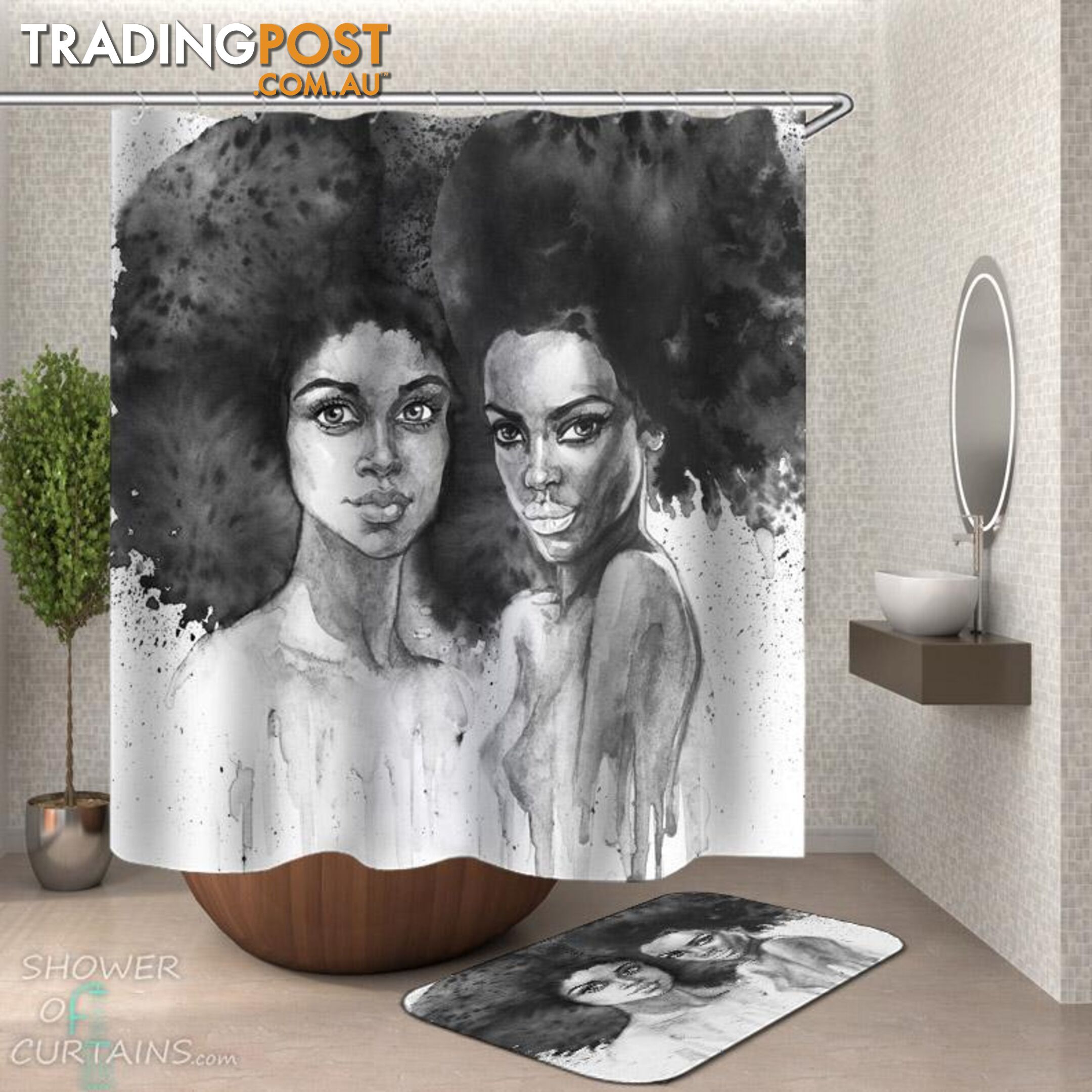 Art Painting Beautiful African Girls Shower Curtain - Curtain - 7427046300193