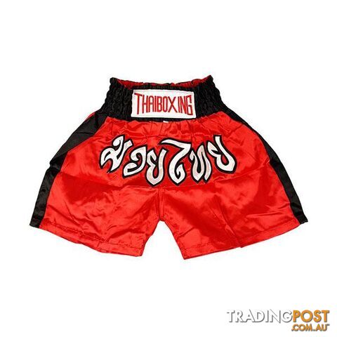 Adults Boxing Pants Satin Red Blackstrip L - ThaiBoxing - 7427005865084