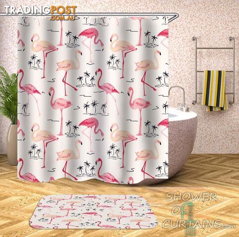 Flamingos And Palms Pattern Shower Curtain - Curtain - 7427046279406