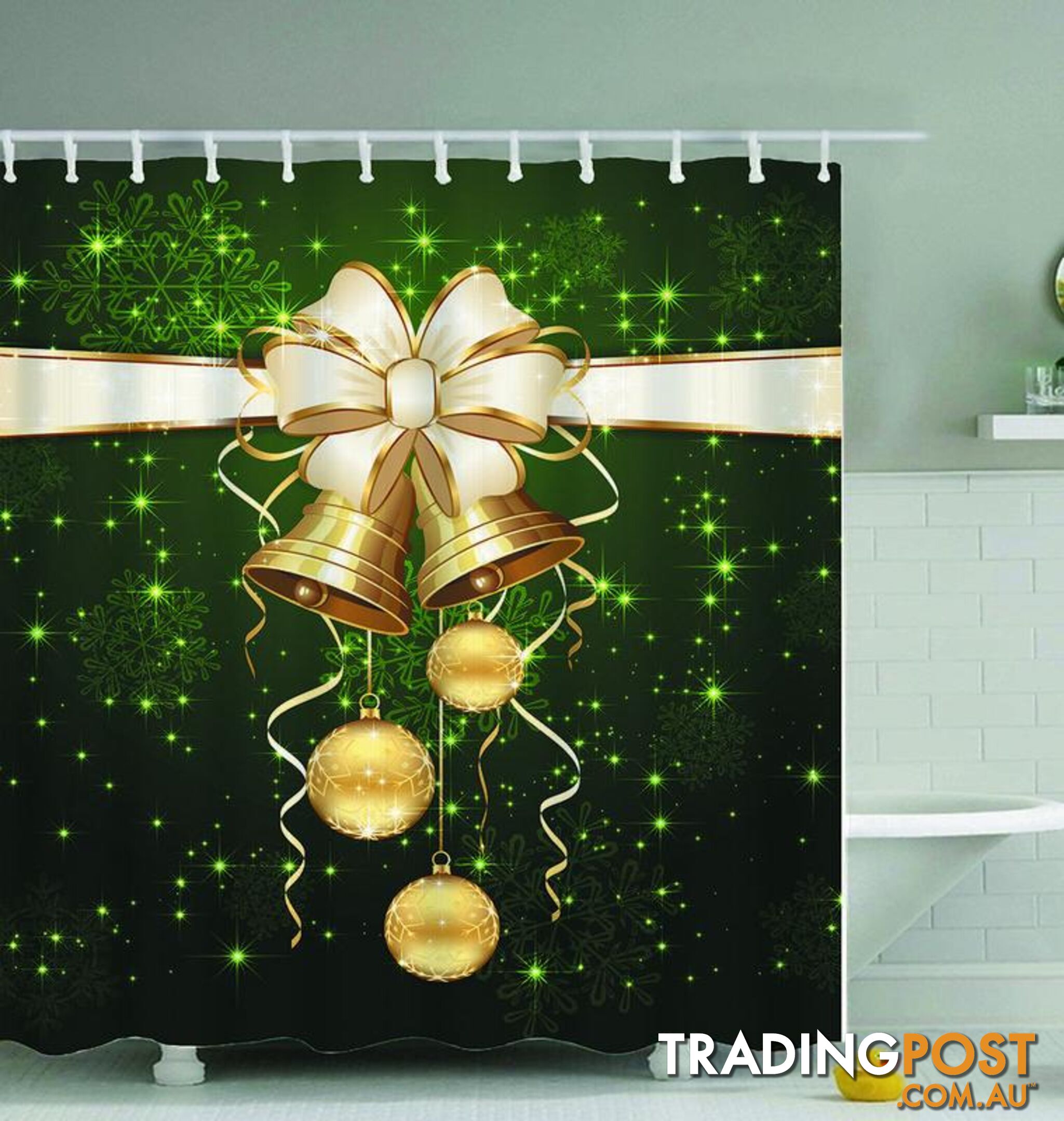 Green Christmas Shower Curtain - Curtain - 7427045994041