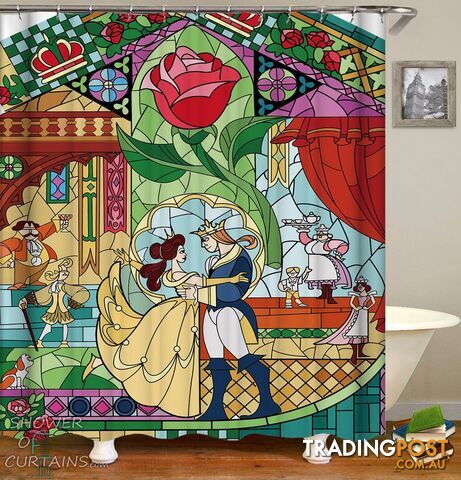 Stained Glass Beauty And The Beast Shower Curtain - Curtain - 7427046232173
