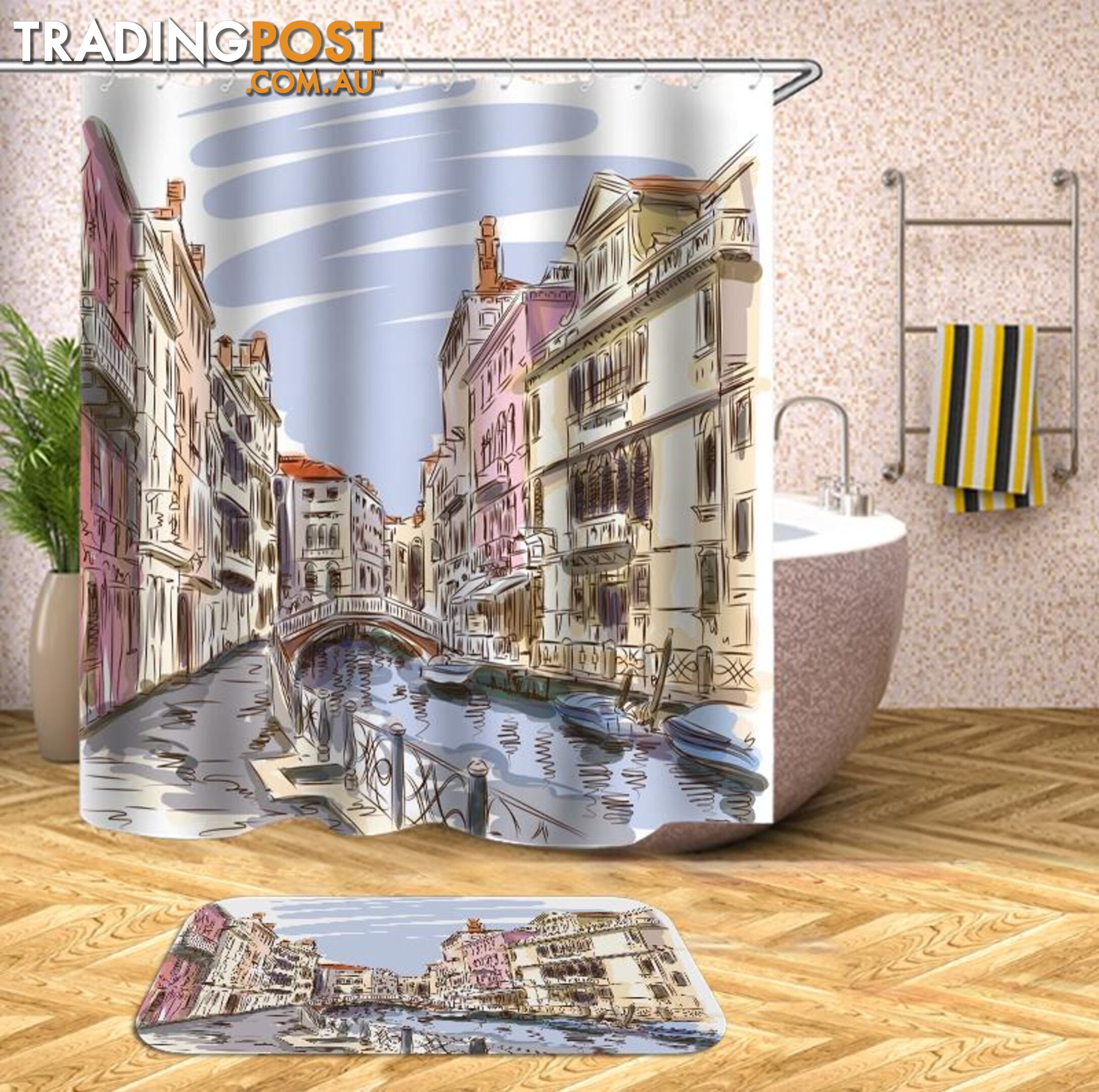 Color Drawing Venice Shower Curtain - Curtain - 7427045984165