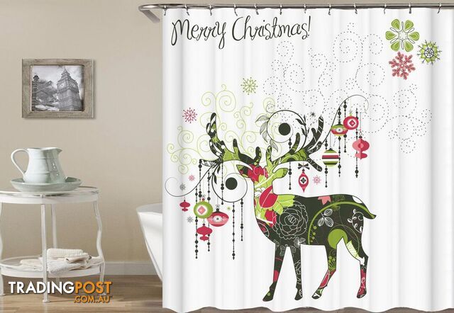 Merry Christmas Decorative Reindeer Shower Curtain - Curtain - 7427046021760