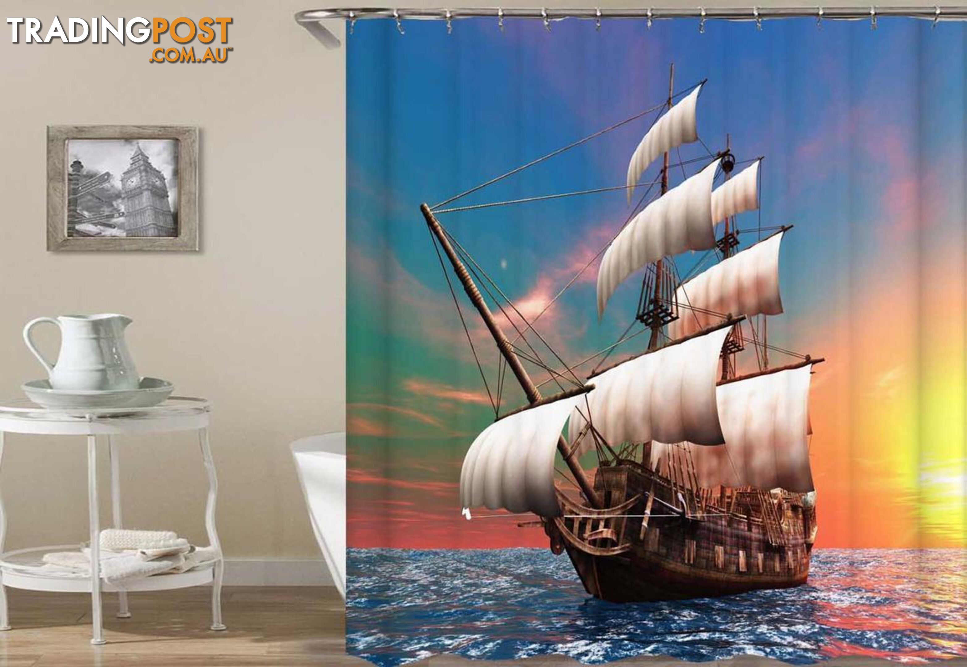 Digital Sailing Ship Shower Curtain - Curtain - 7427046046251