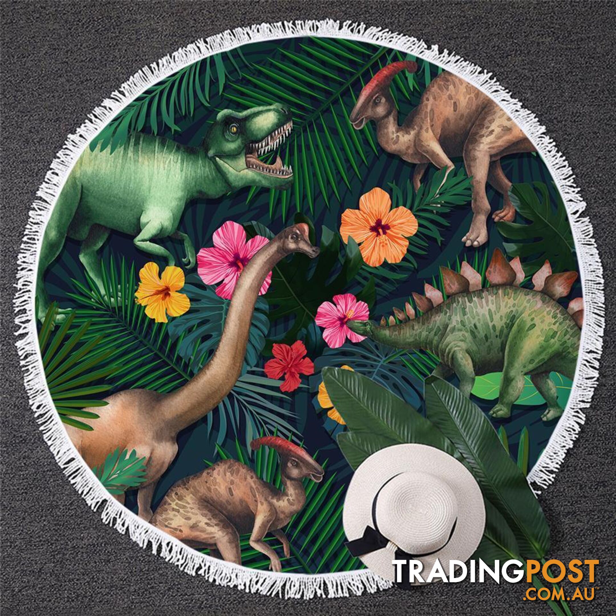 Tropical Flowers and Dinosaurs Beach Towel - Towel - 7427046332194